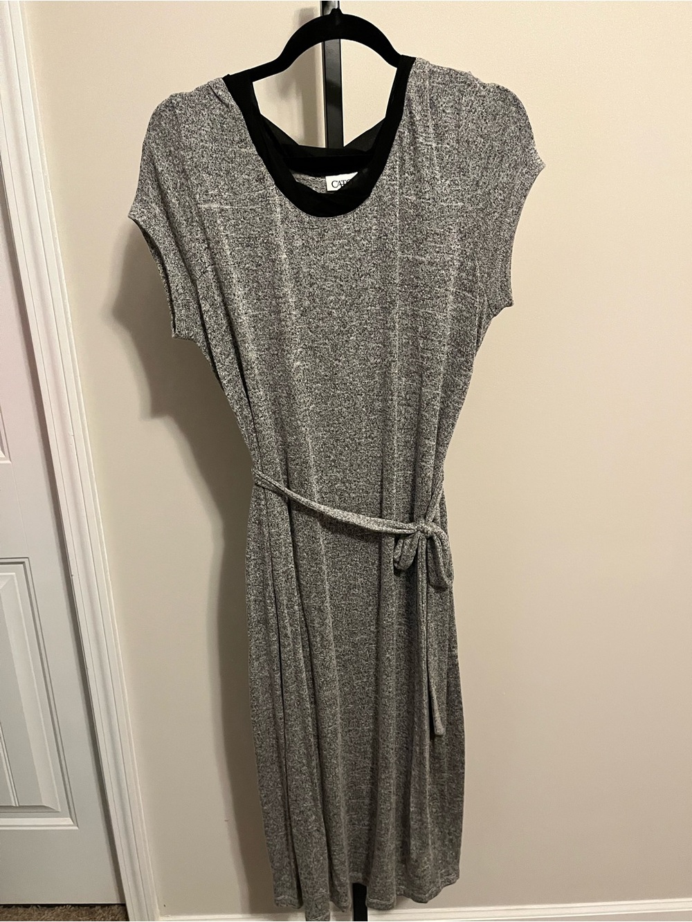 Cato Grey Knit Belted Maxi Dress with Black Trim